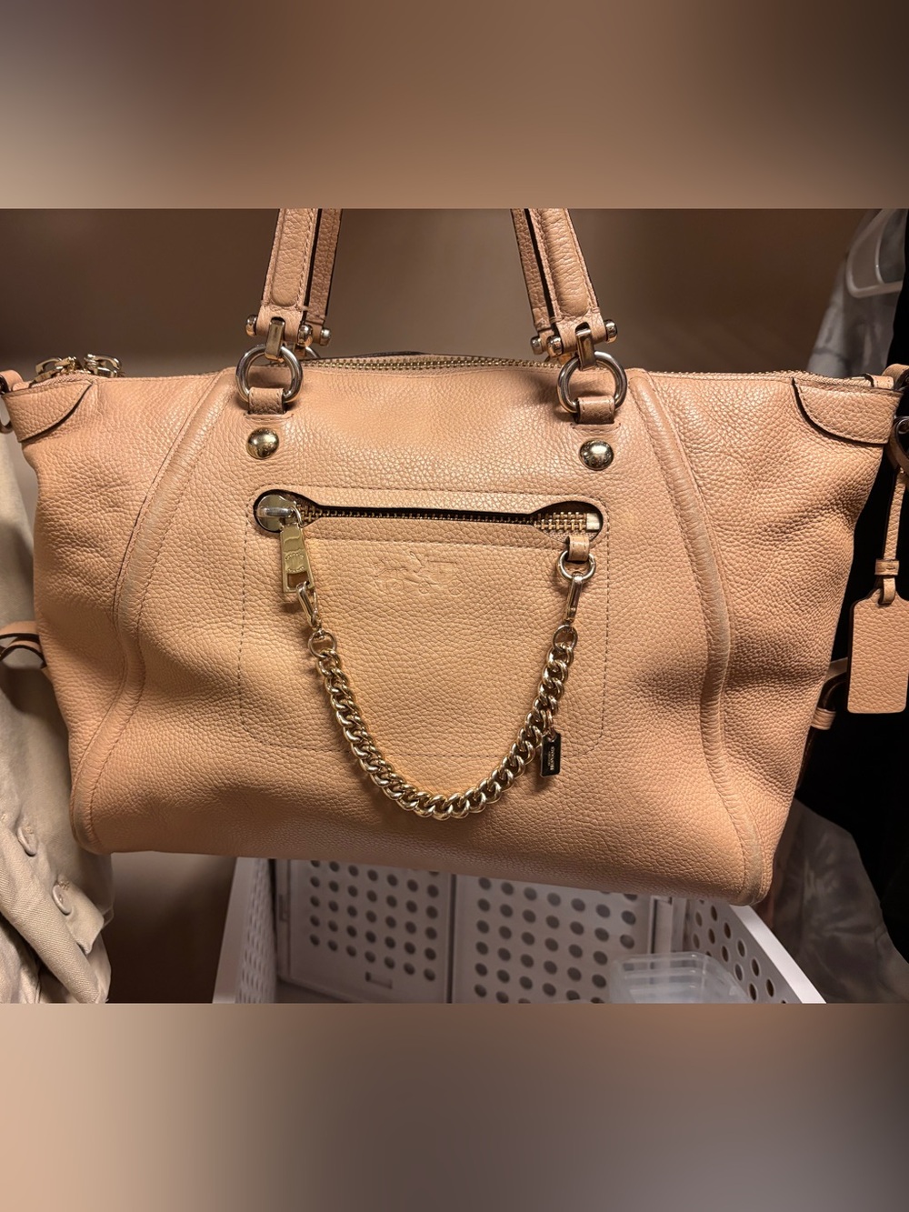 Coach Leather Hobo Satchel with Gold Chain Accent